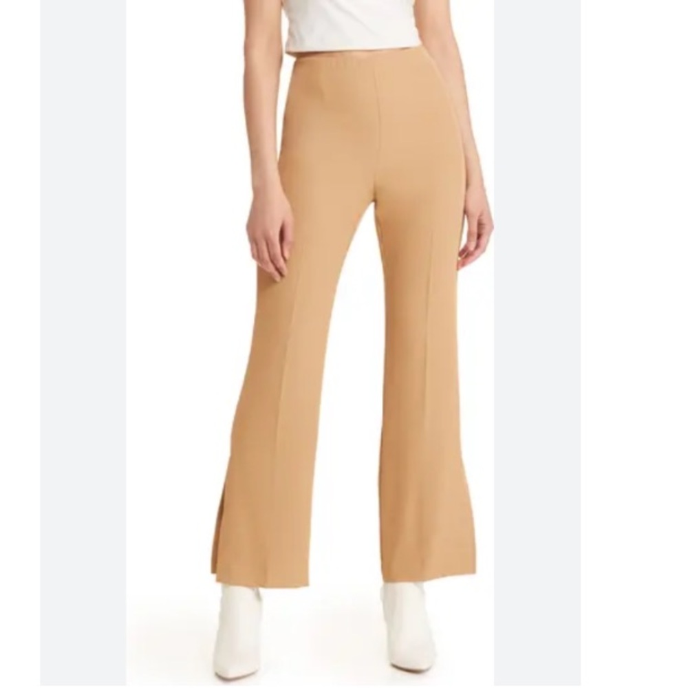 Open Edit Vented Flare Pants Women's Tan High-Waisted Pants, Size Medium, NWT